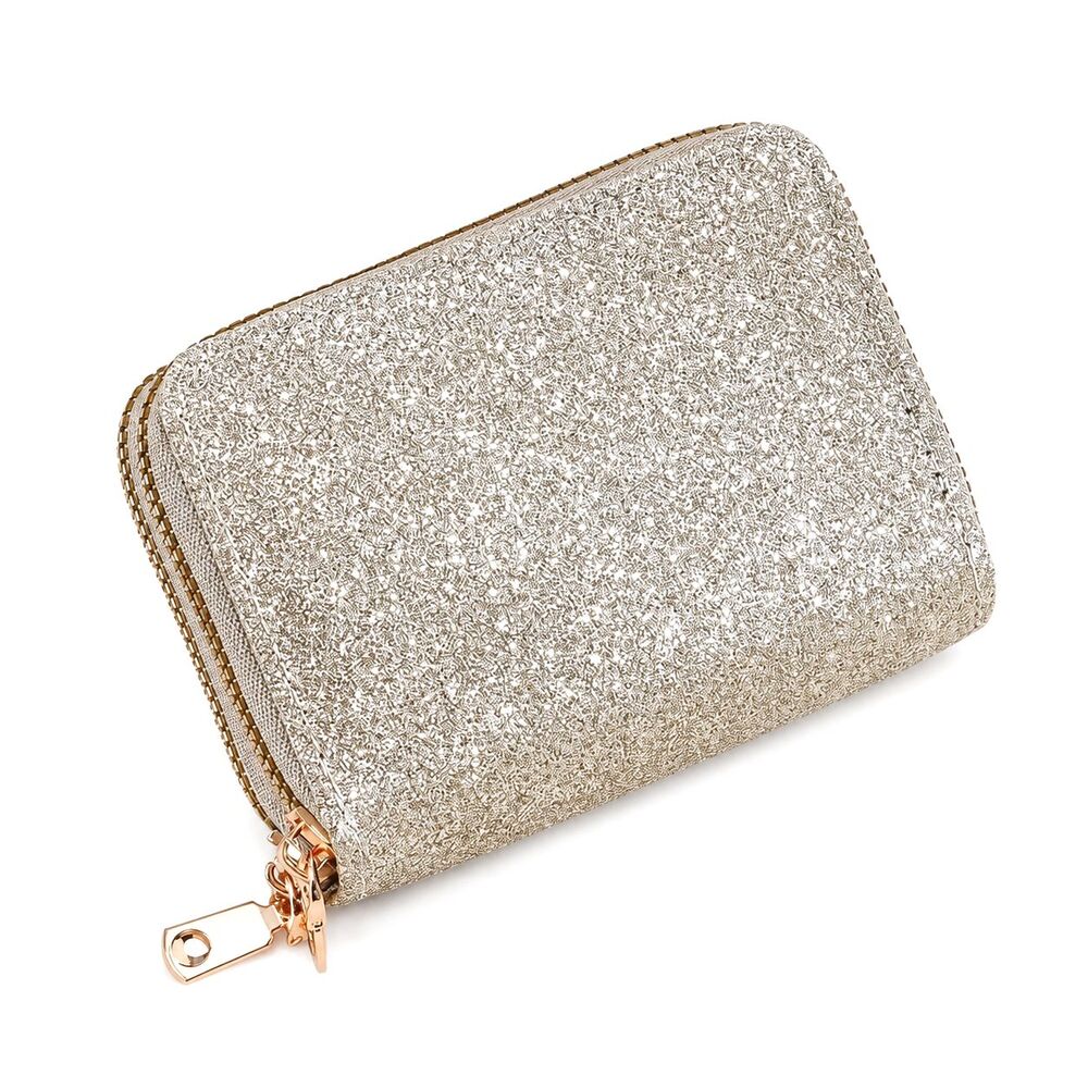 Silver Gold Glitter Wallet Double Zipper Accordion Card Holder Coin Purse NEW - Picture 2 of 13